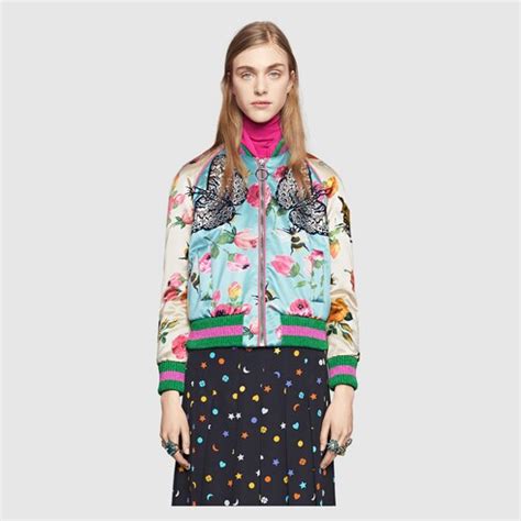 Gucci Rose Print Silk Bomber 